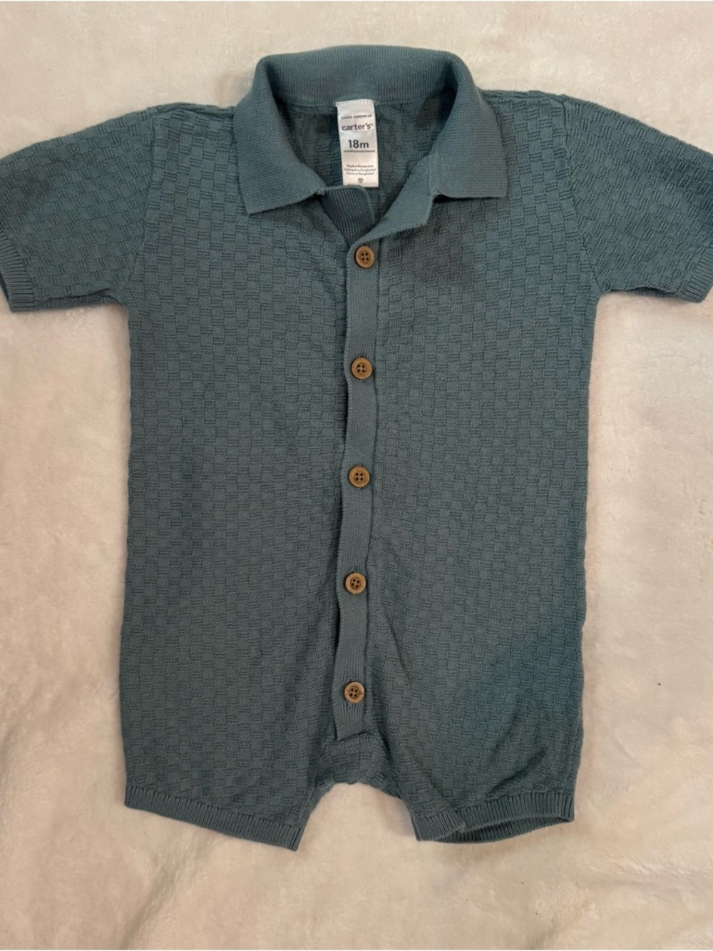 Carter's Teal Knit Polo Button-Front One-Piece